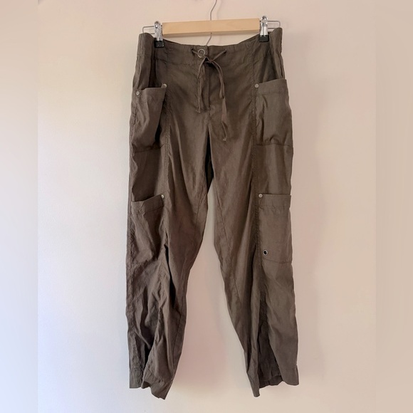 Eileen Fisher Brown Tan Linen Blend Cargo Pants Joggers size 4 EUC - Picture 1 of 9
